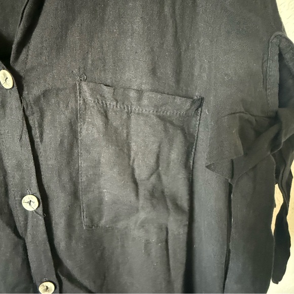 Tempo Paris Linen Cotton Shirt Dress Black M/L Made in Italy Button Front - Picture 6 of 9